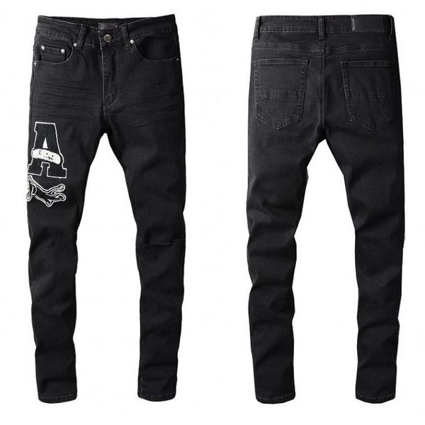 .men's jeans mens jeans distressed motorcycle biker jean rock skinny slim ripped hole stripe fashionable embroidery denim pants, Blue